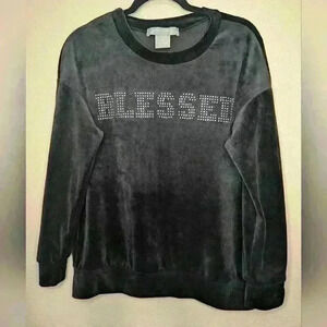 LARK + GREY maternity size medium Black Velour long sleeve cozy soft top